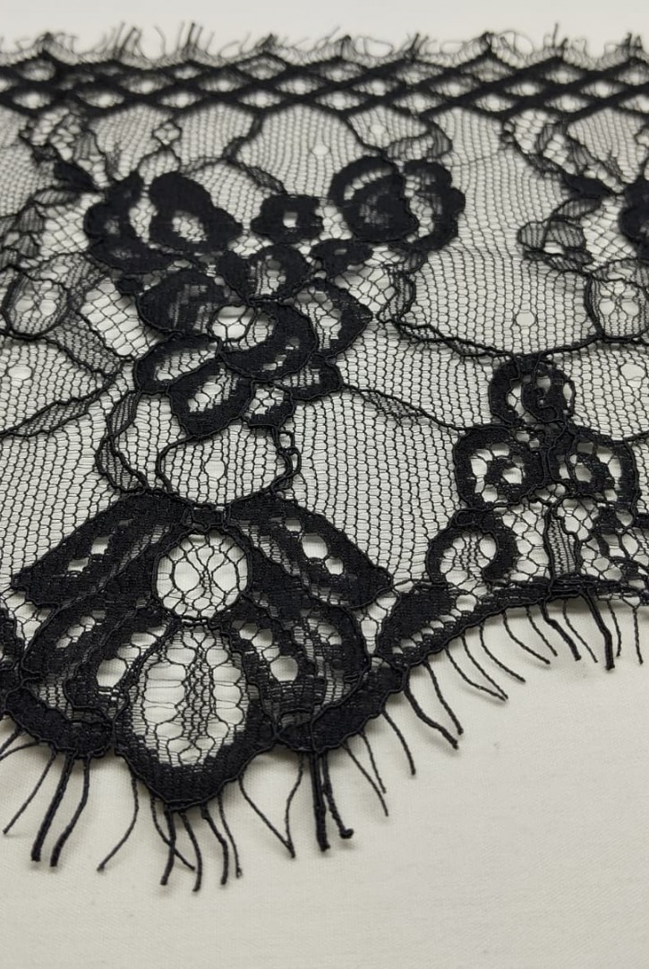 Siyah Naylon Kordlu Sakallı Dantel Bant, Yerli