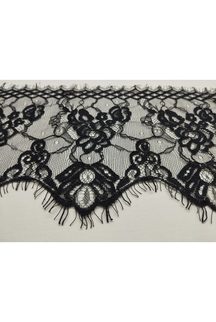 Siyah Naylon Kordlu Sakallı Dantel Bant, Yerli