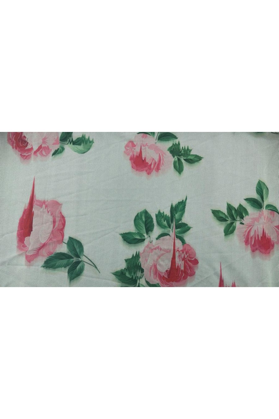 Beyaz Zemin Üzeri Dijital Baskılı Likralı Tül, Pembe-Yeşil