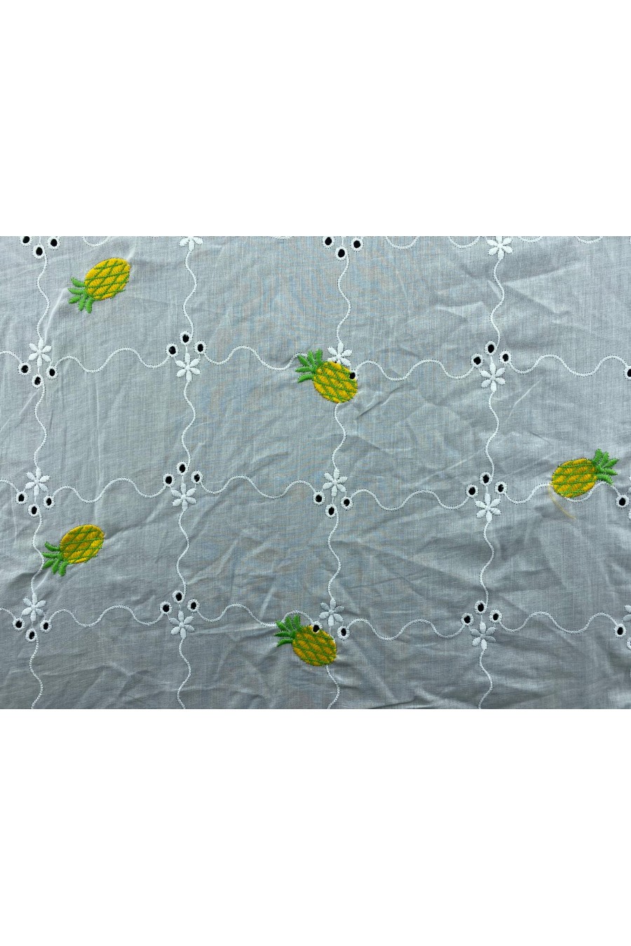 Sarı-Yeşil Ananas Nakışlı Vual Kumaş