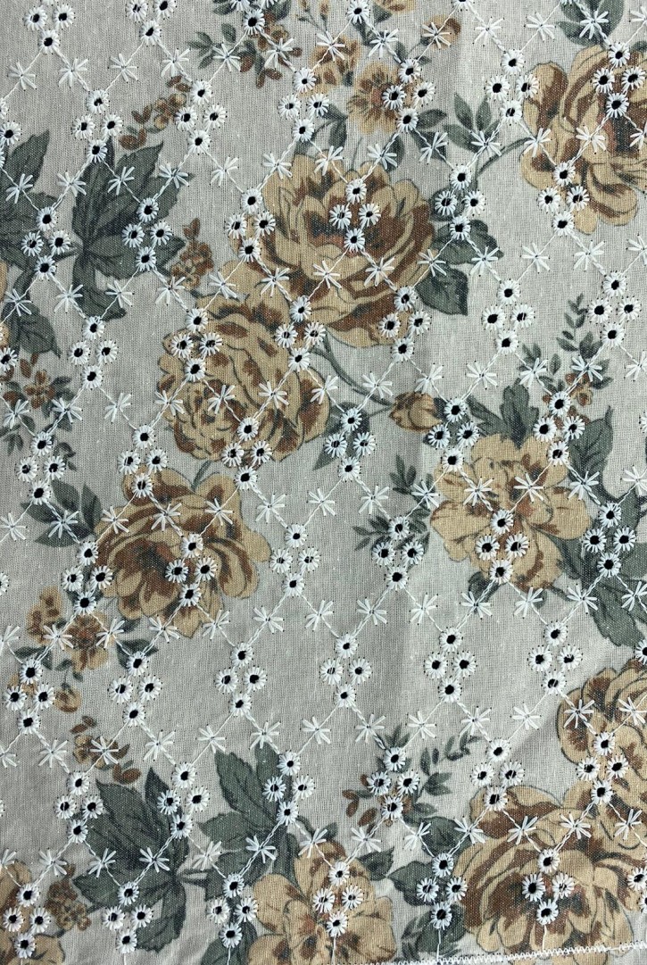 Çiçek Desenli Dijital Baskılı Terikoton Brode
