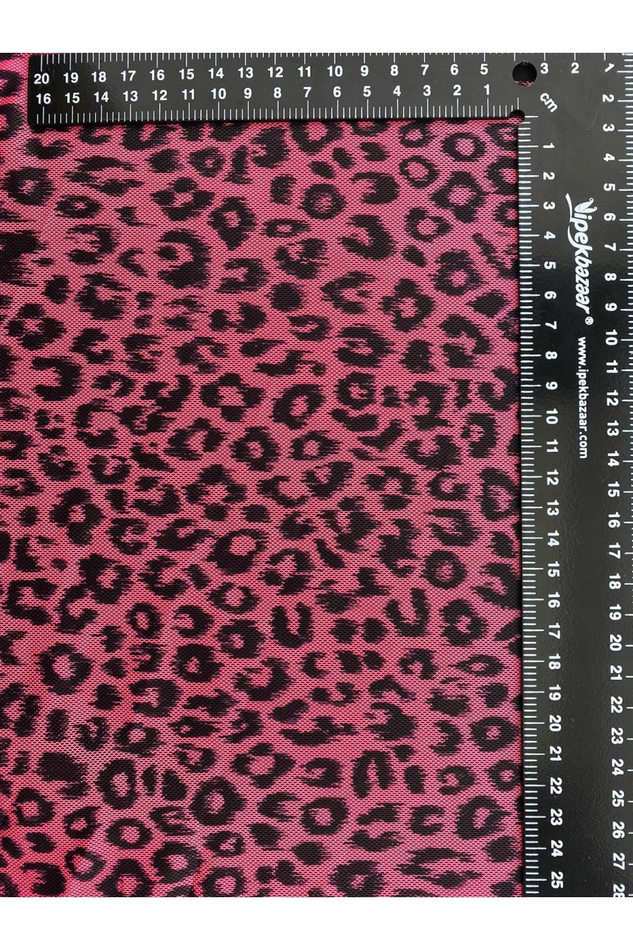 Neon Pembe Leopar Desenli Likralı Tül Kumaş