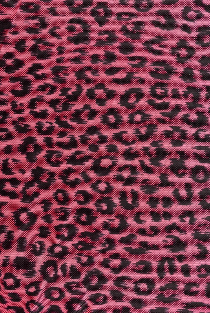 Neon Pembe Leopar Desenli Likralı Tül Kumaş