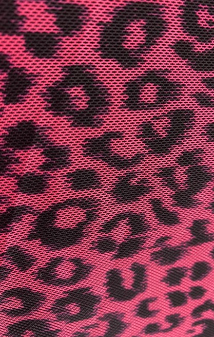 Neon Pembe Leopar Desenli Likralı Tül Kumaş