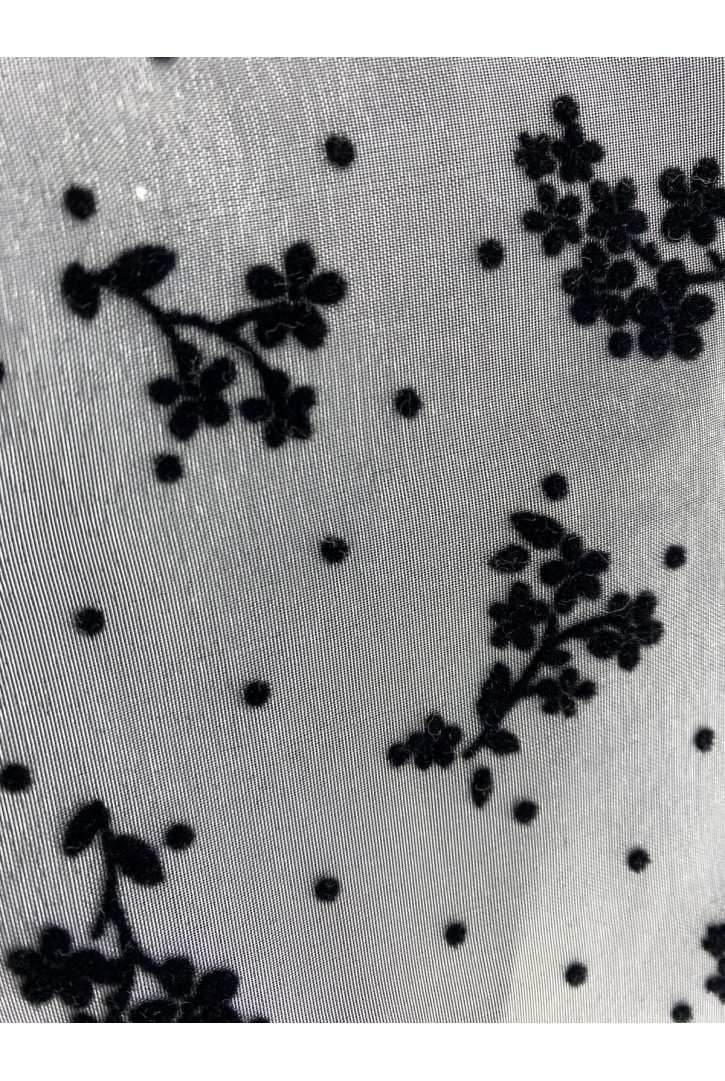 Siyah Flok Baskılı Tül