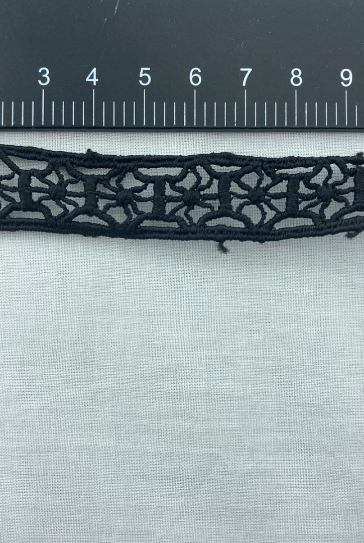 Siyah Mat Polyester Güpür Brode Bant