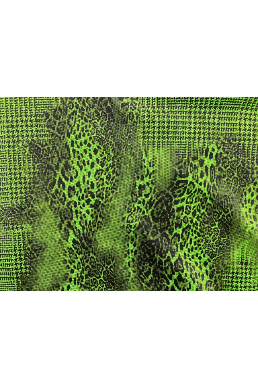 Neon Yeşil Kaz Ayağı Desenli Likralı Tül Kumaş, 135 cm