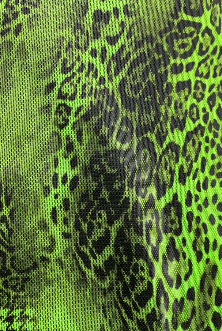 Neon Yeşil Kaz Ayağı Desenli Likralı Tül Kumaş, 135 cm