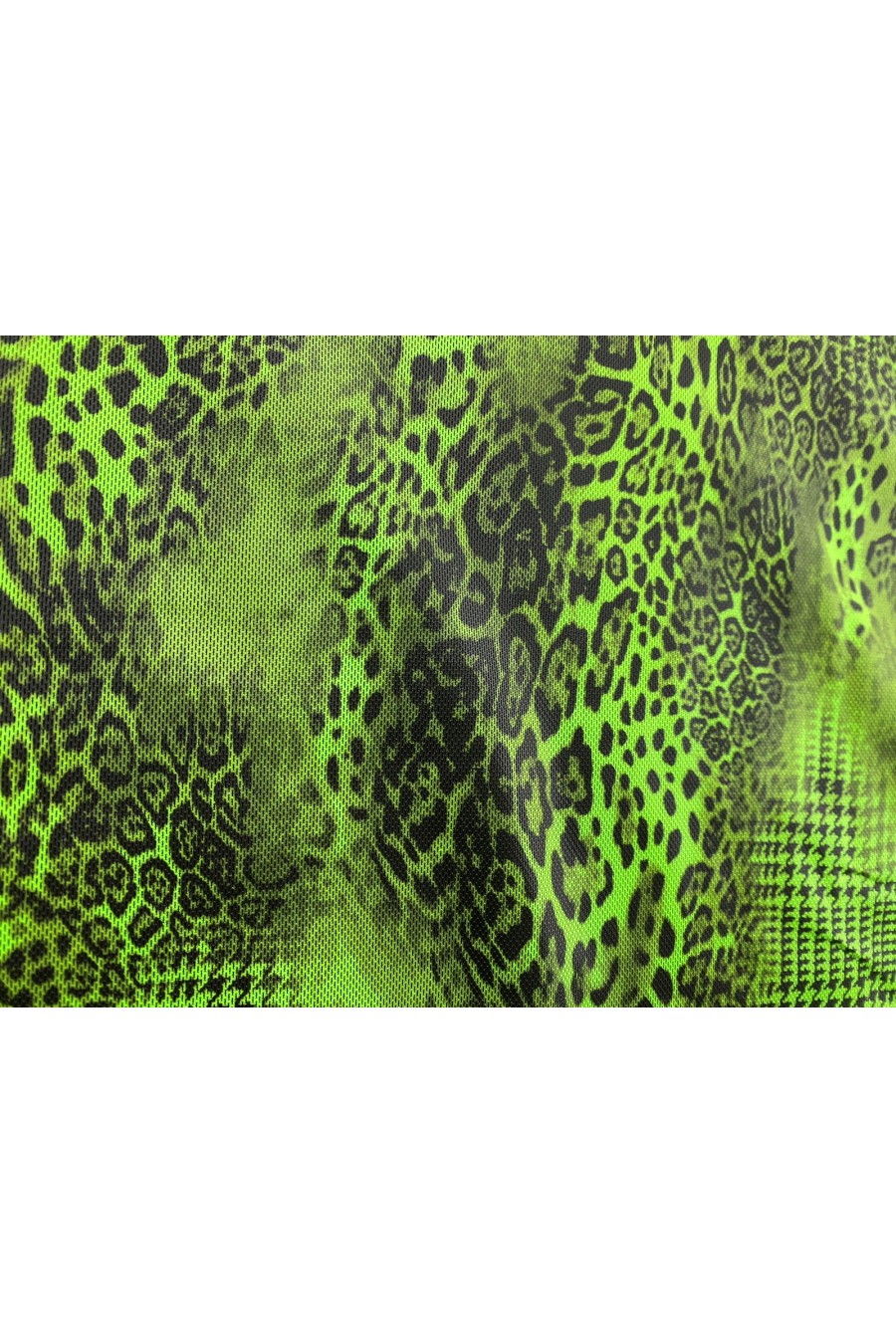 Neon Yeşil Kaz Ayağı Desenli Likralı Tül Kumaş, 135 cm