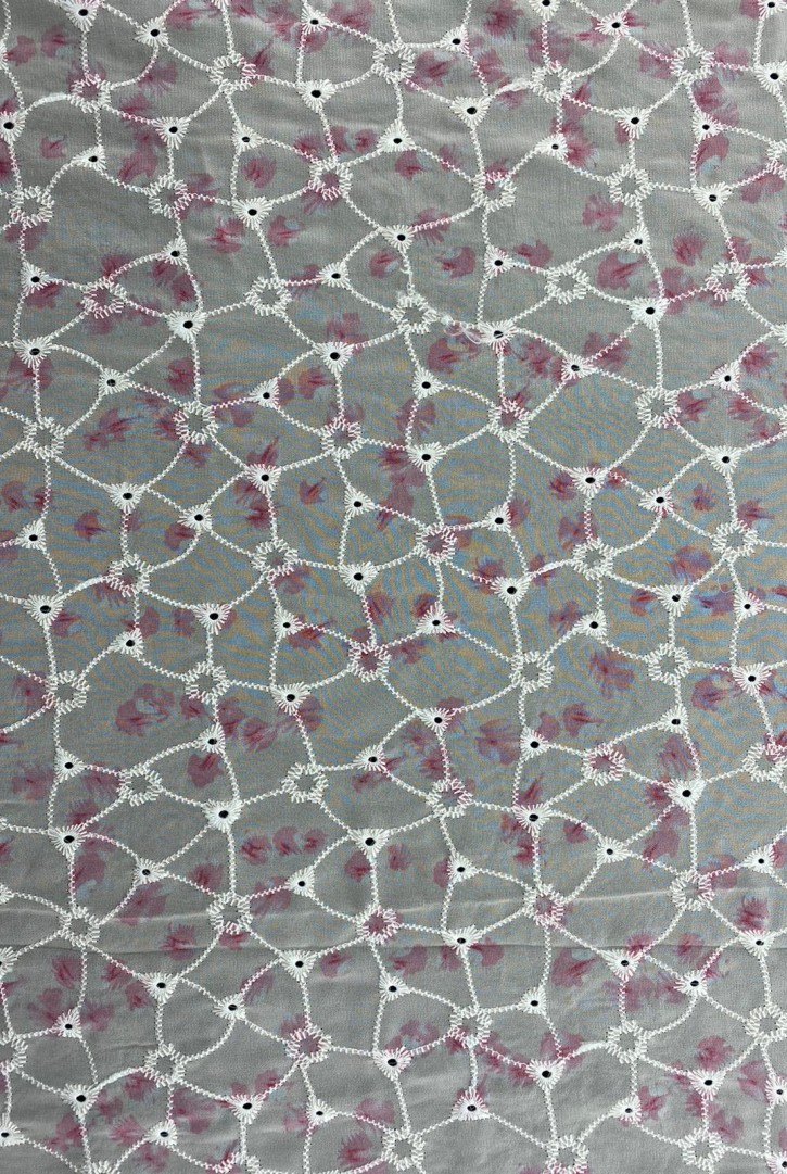 Krem Zemin Çiçek Baskılı Şifon Brode - 140 cm