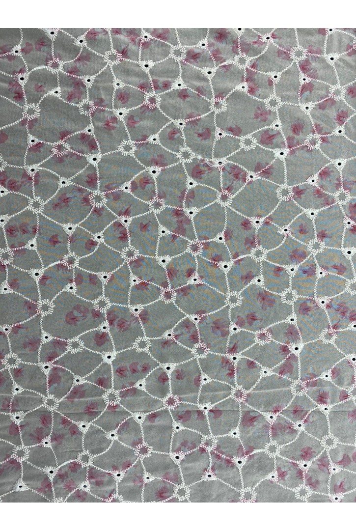 Krem Zemin Çiçek Baskılı Şifon Brode - 140 cm