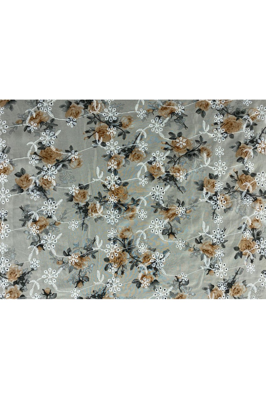 Taş Zemin Oranj Gül Desenli Şifon Brode