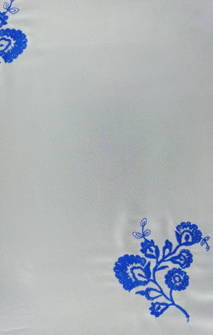 Mavi Nakışlı Off White Şifon, İthal