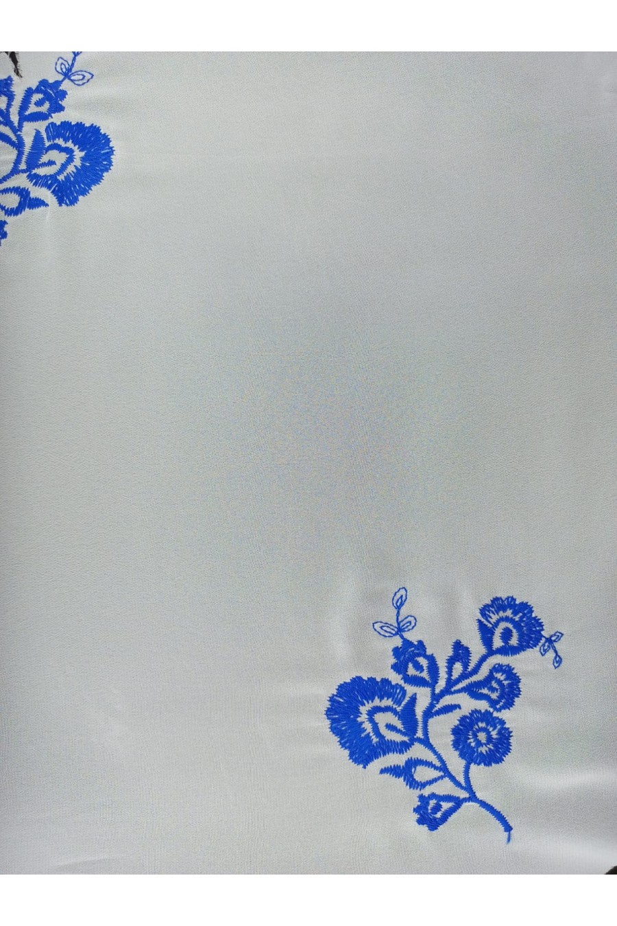 Mavi Nakışlı Off White Şifon, İthal