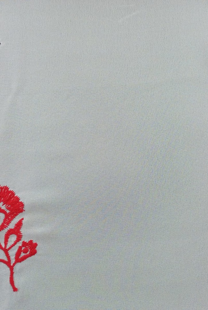 Kırmızı Nakışlı Off White Şifon Kumaş