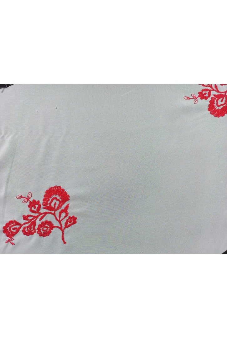 Kırmızı Nakışlı Off White Şifon Kumaş