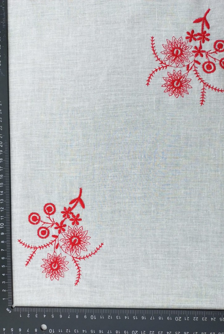 Kırmızı Nakış İpli Off White Vual Brode