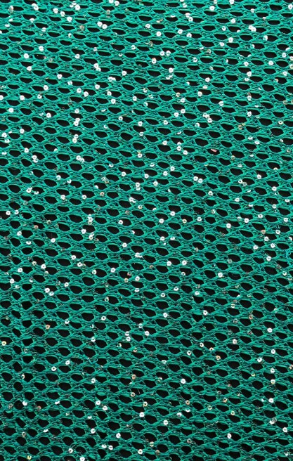 Yeşil Zemin Gümüş Pullu File Kumaş, 145 cm