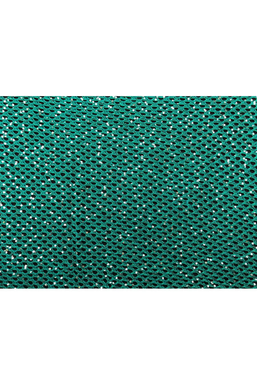 Yeşil Zemin Gümüş Pullu File Kumaş, 145 cm