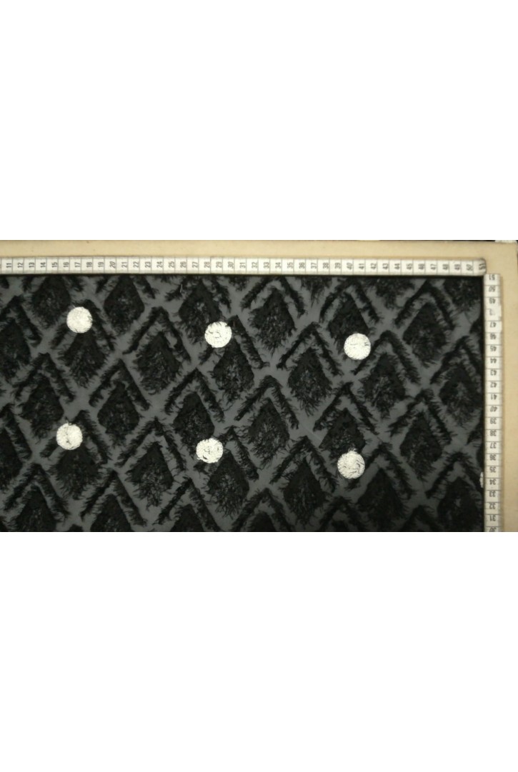 Siyah Zemin Beyaz Puantiyeli Devore Nakış İthal Şifon