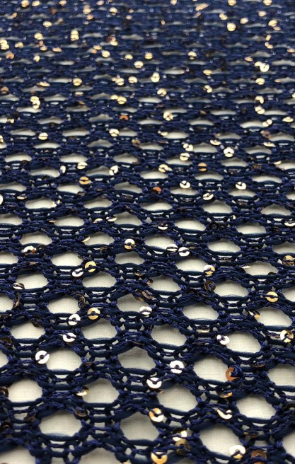 Lacivert Zemin Gold Pullu File Kumaş