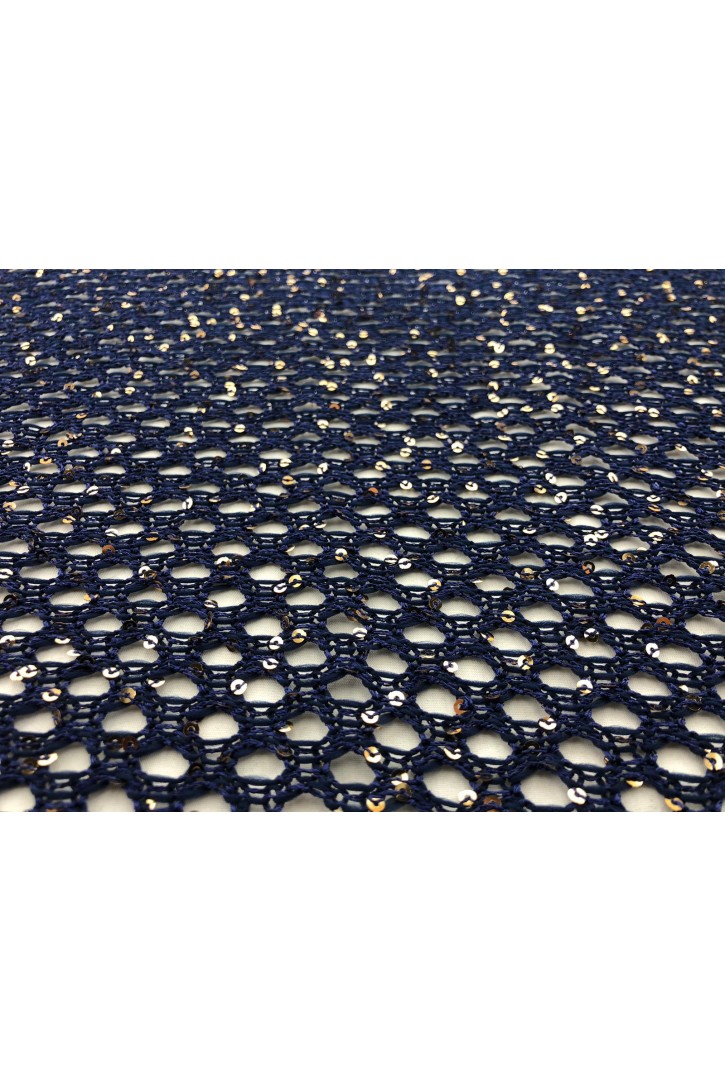 Lacivert Zemin Gold Pullu File Kumaş