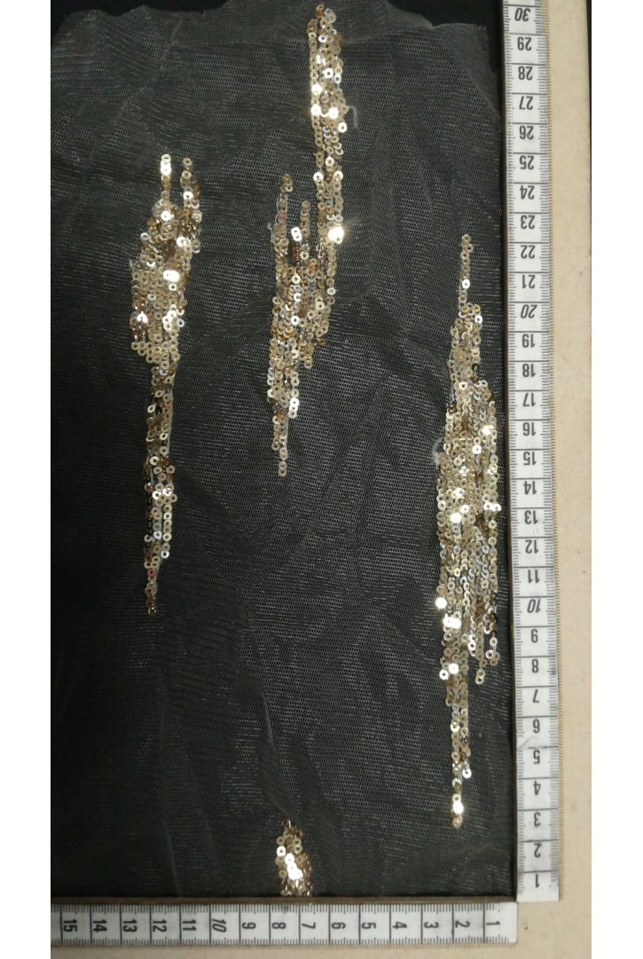 Bej Zemin Gold Pullu Likralı Tül Kumaş, 145 cm