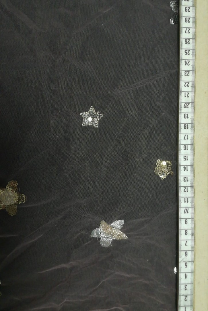 Siyah Pullu Likralı Tül Kumaş, 150 cm