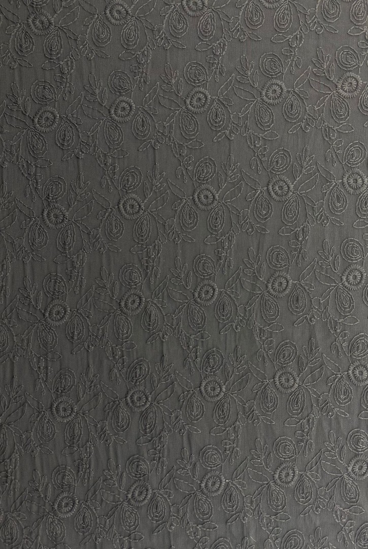 Siyah Zemin Siyah İplik Şifon Brode