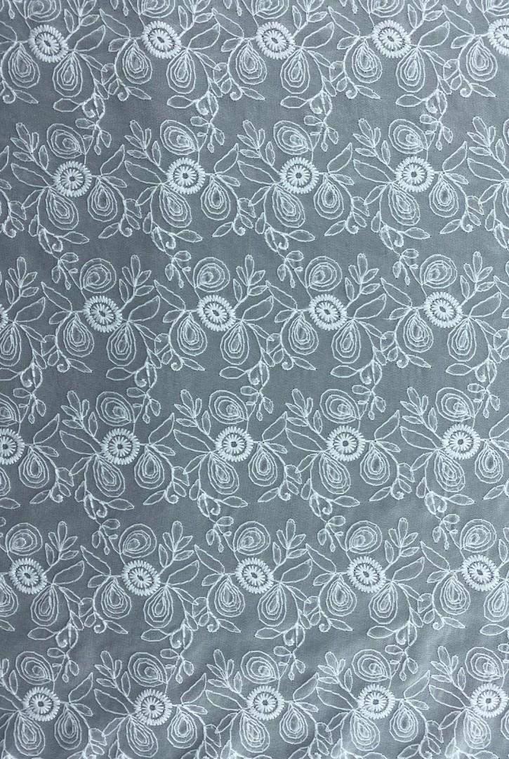 Beyaz Mat Polyester Şifon Brode