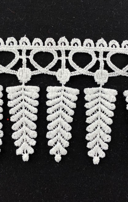 Ham Saçaklı Mat Polyester Güpür Brode Bant, 8.5 cm