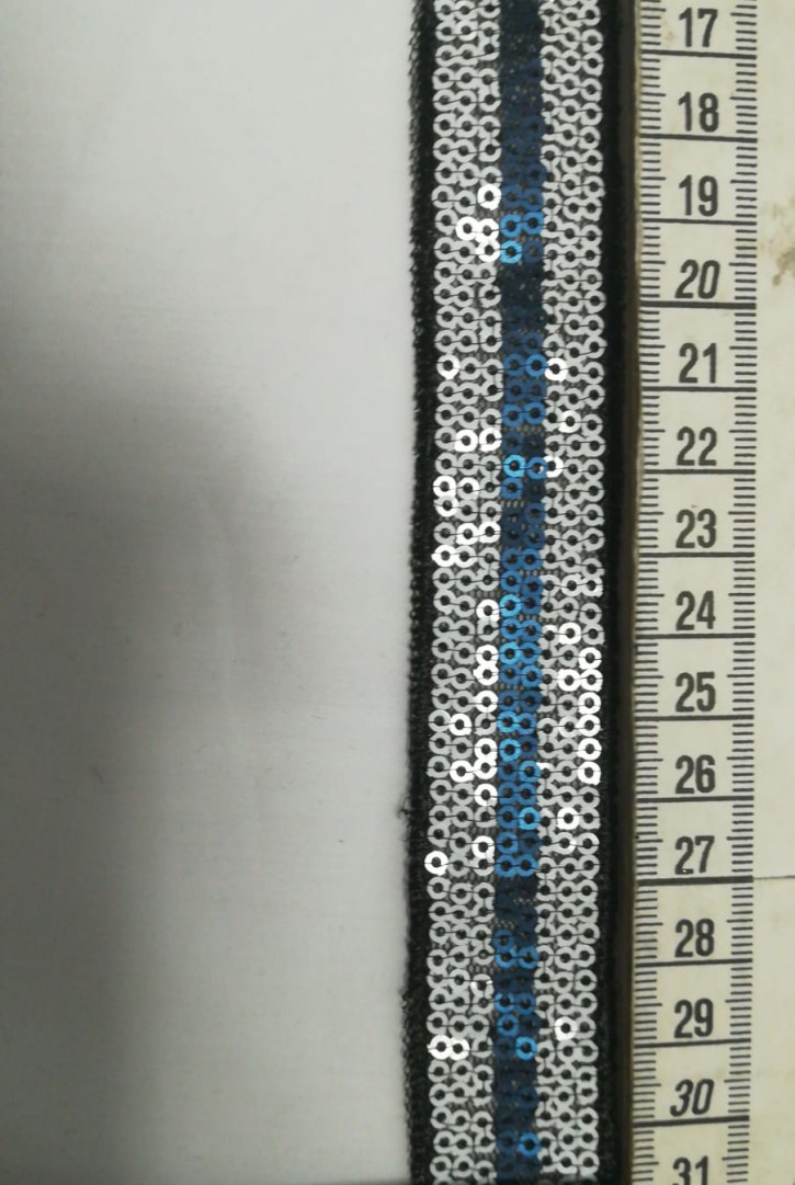 Siyah Mesh Üzeri Beyaz-Laci Pullu Bant, 2.5 cm