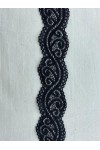 Siyah Likralı Polyester Dantel Bant, İthal, 4,5 cm