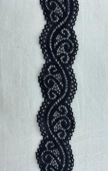 Siyah Likralı Polyester Dantel Bant, İthal, 4,5 cm