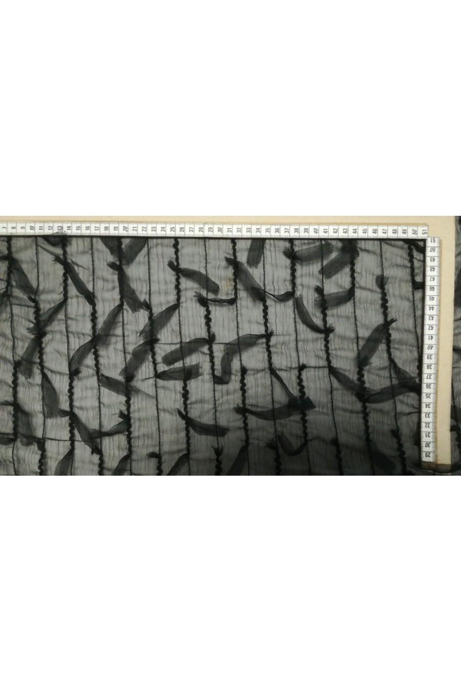 10158-METRE Siyah Saçaklı Süzeneli Şifon Kumaş (140 cm) | İthal ve Şık