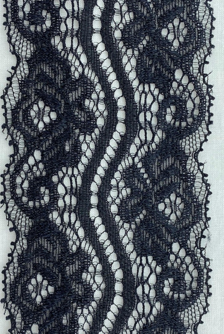 Likralı Siyah Polyester Dantel Bant, 6,5 cm