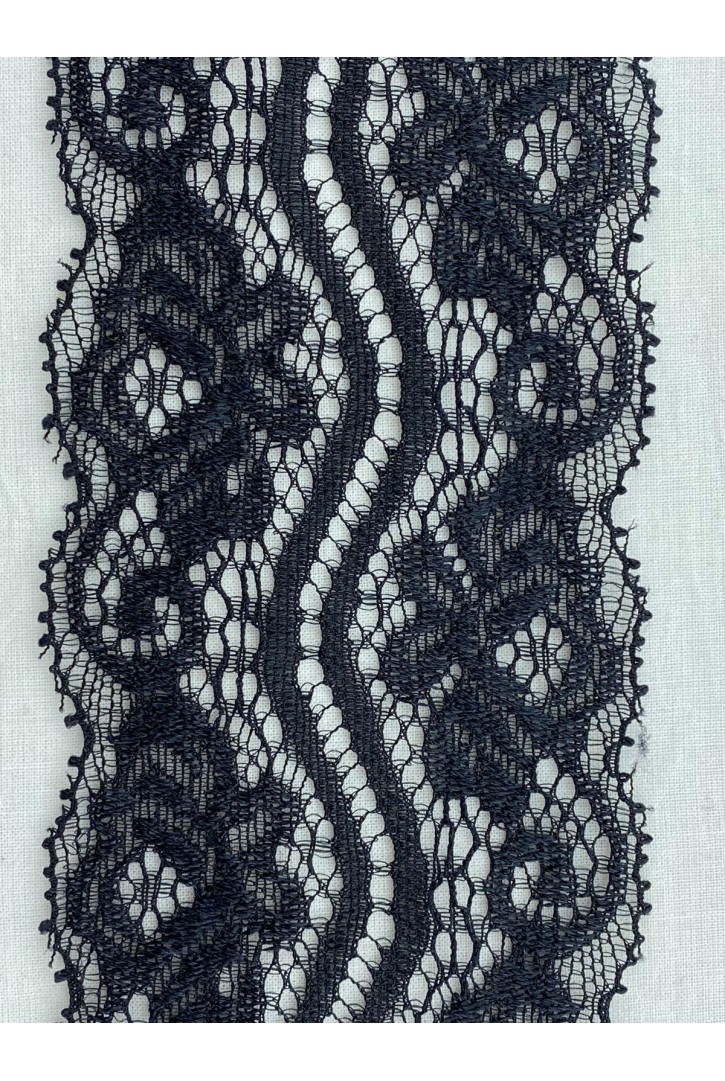 Likralı Siyah Polyester Dantel Bant, 6,5 cm