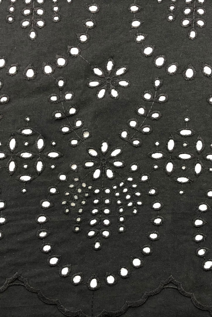 Siyah Bohrerli Pamuk Polyester Poplin Kumaş - 140 cm