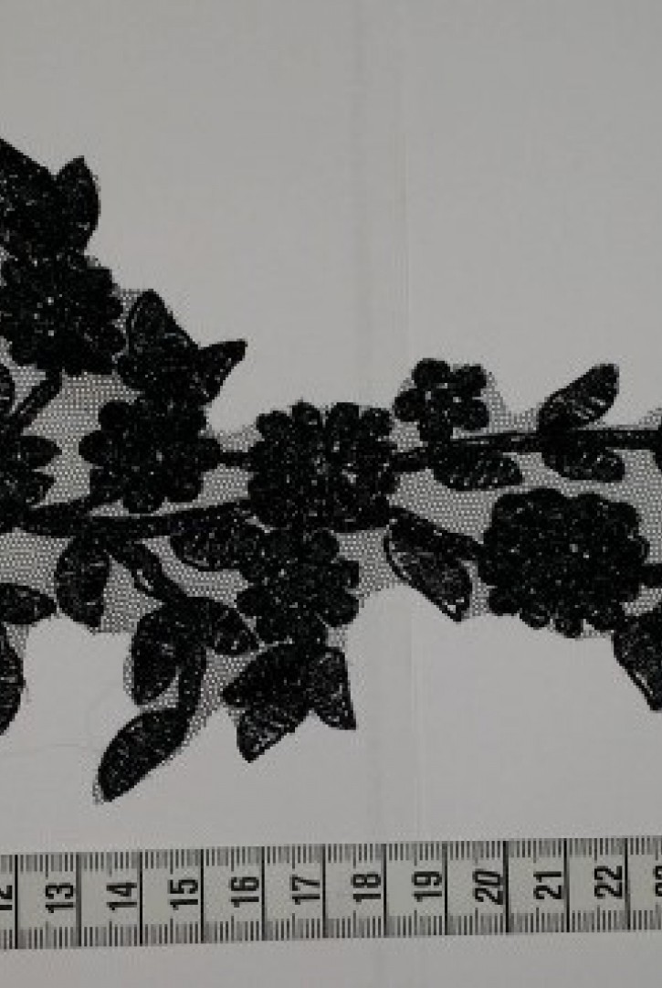 Siyah Renk Düz Aplik Brode, Kordlu Polyester