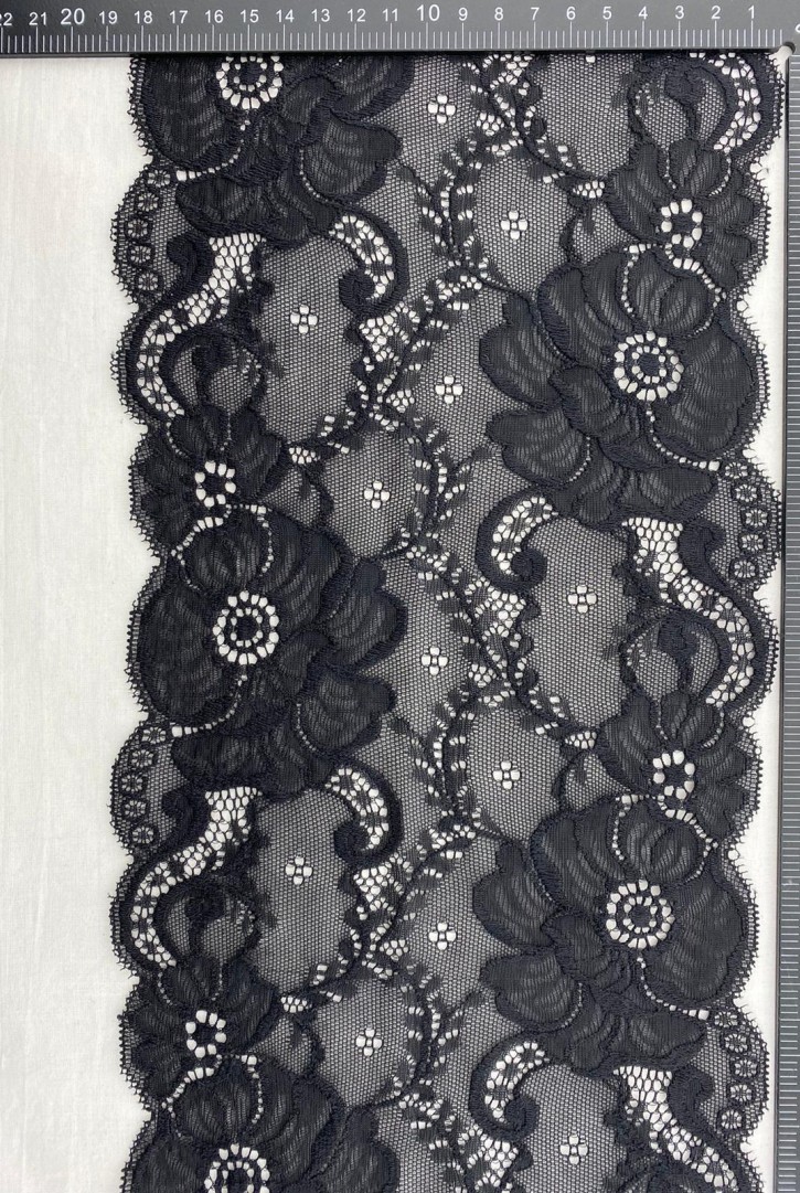 Siyah Likralı Polyester Dantel Bant, İthal, 17 cm