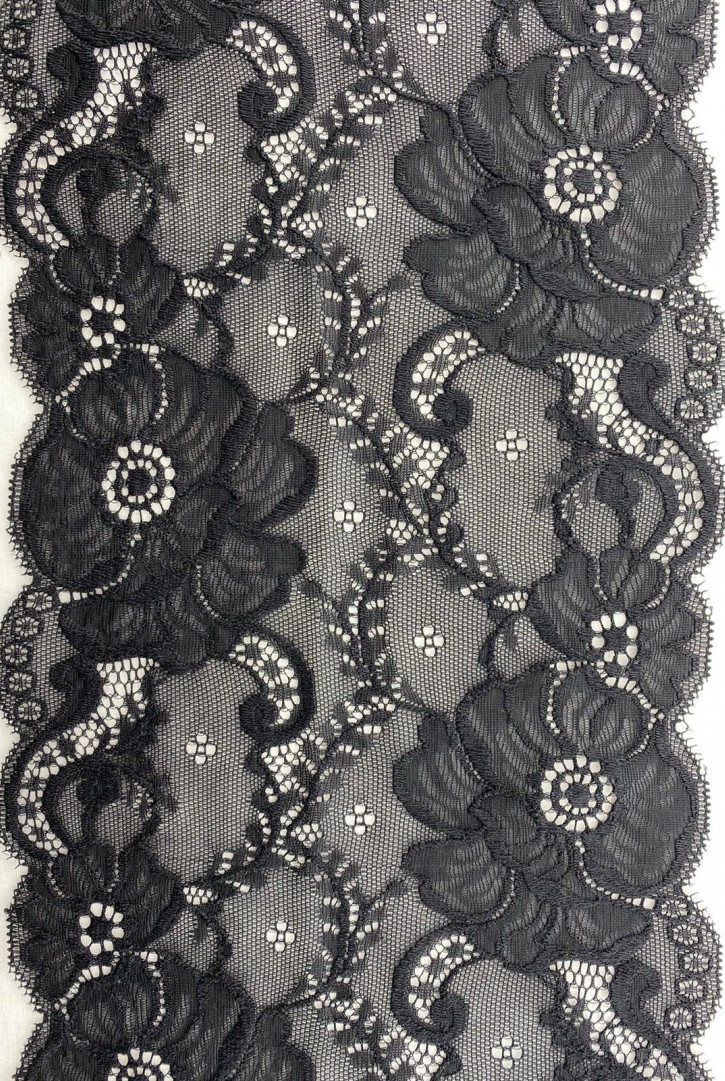 Siyah Likralı Polyester Dantel Bant, İthal, 17 cm