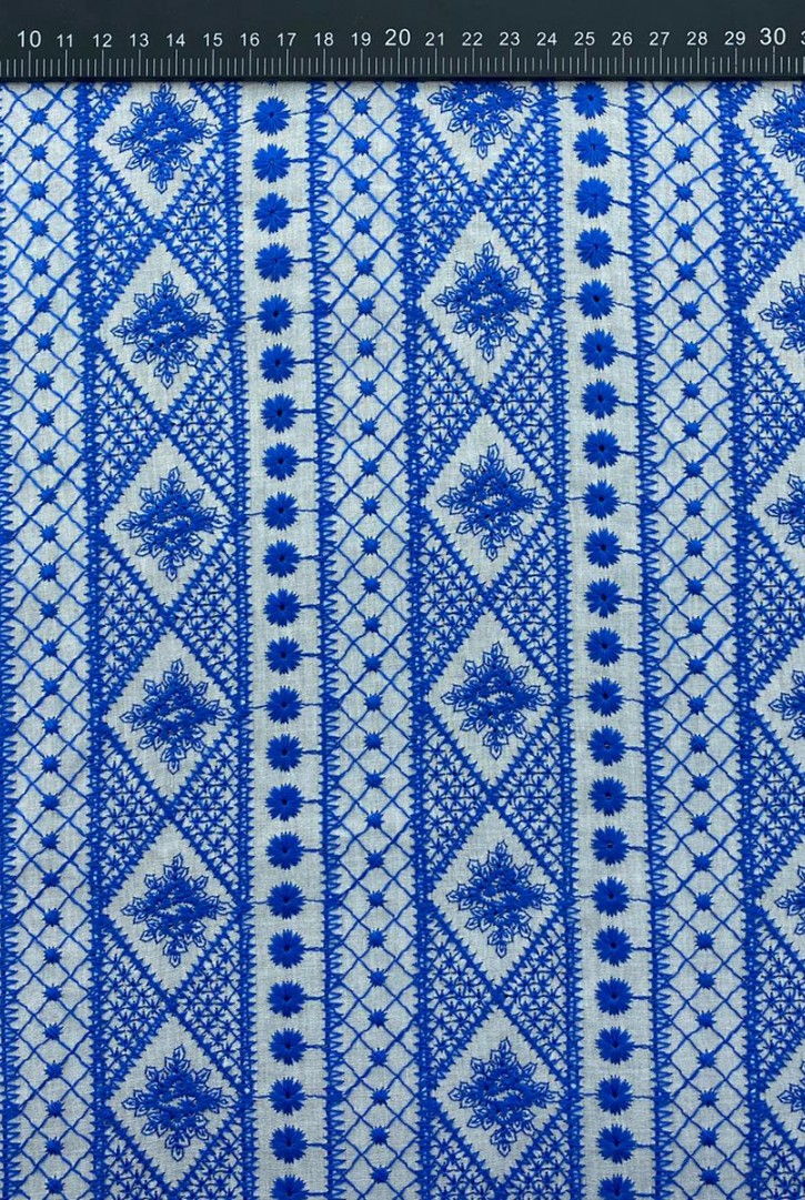 135 cm Mavi İpli Kasar Zemin Vual Pamuk Polyester Brode