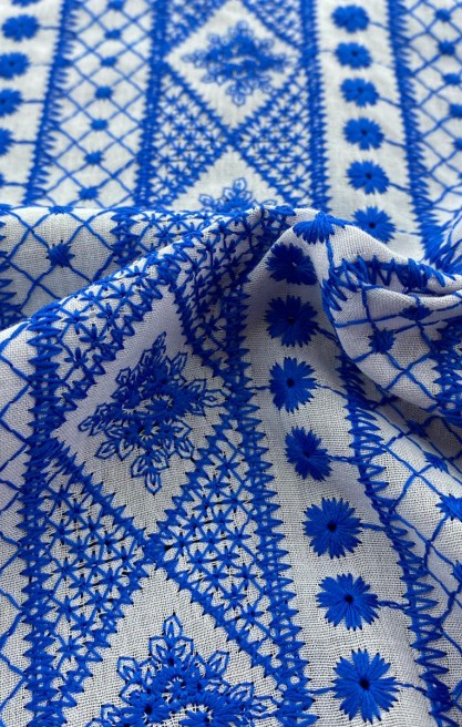 135 cm Mavi İpli Kasar Zemin Vual Pamuk Polyester Brode