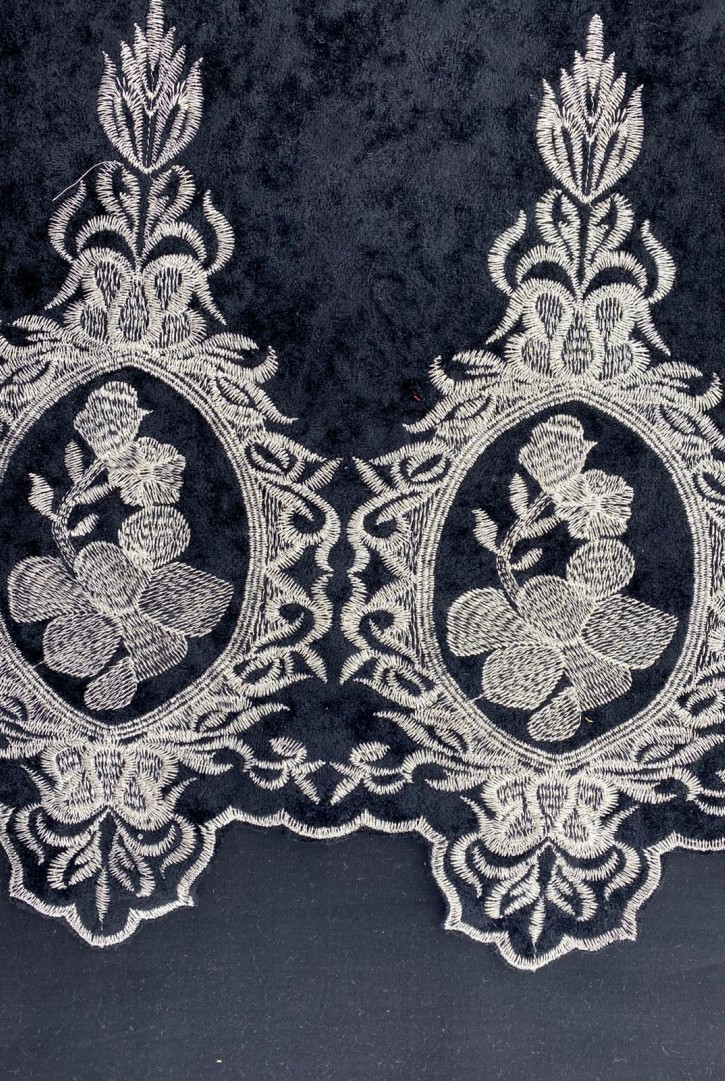 Siyah-Gümüş Kadife Brode Kumaş