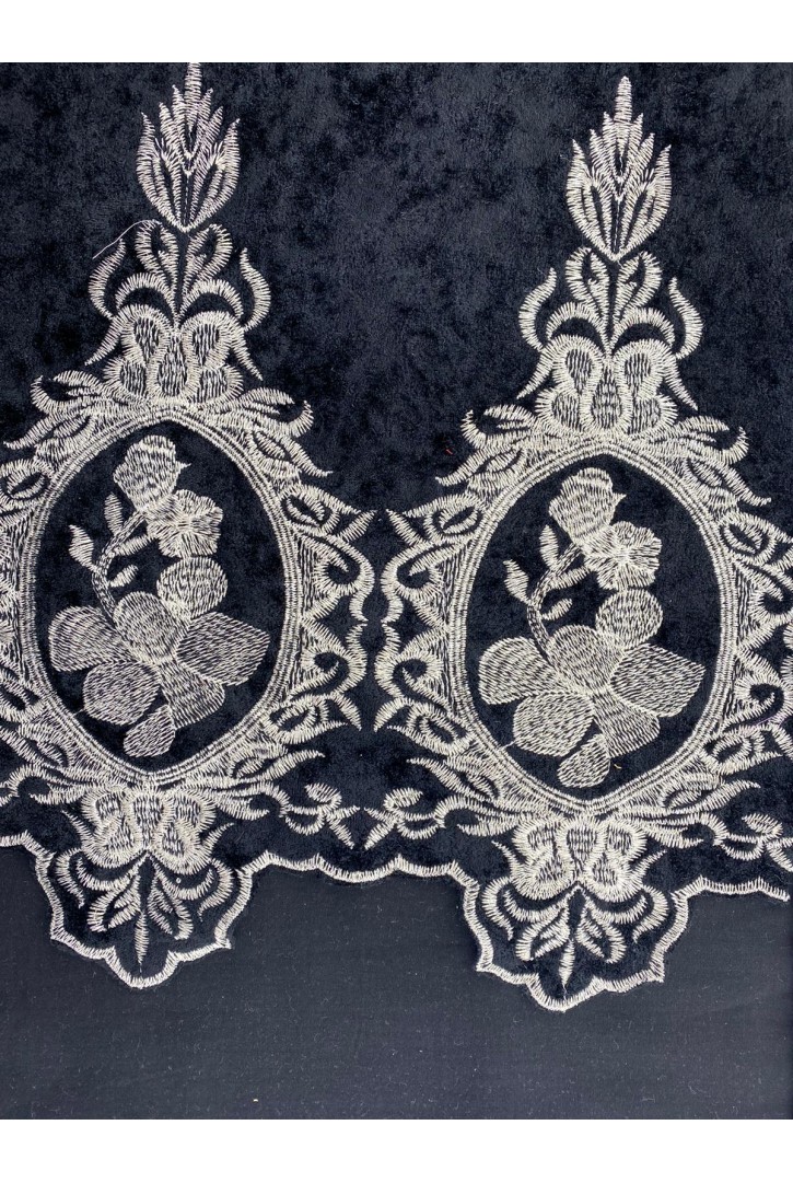 Siyah-Gümüş Kadife Brode Kumaş