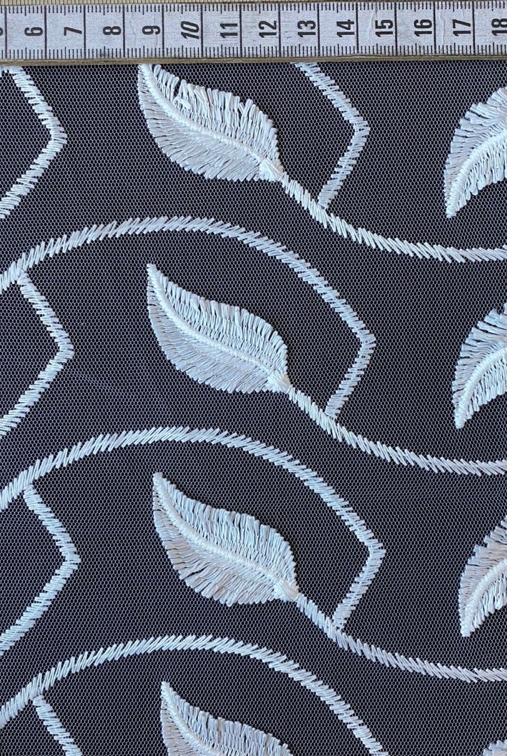 Ham Mat Polyester Tül Üzeri Brode Kumaş, 140 cm