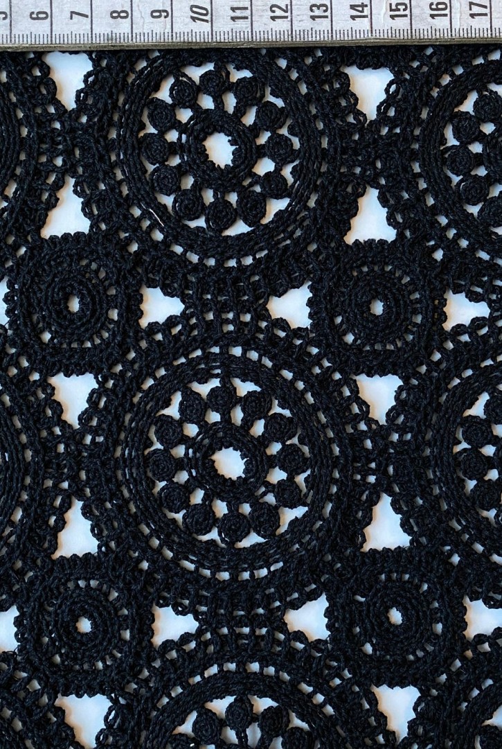 Siyah Pamuk Güpür Brode - Yerli Üretim, 140 cm (9863)