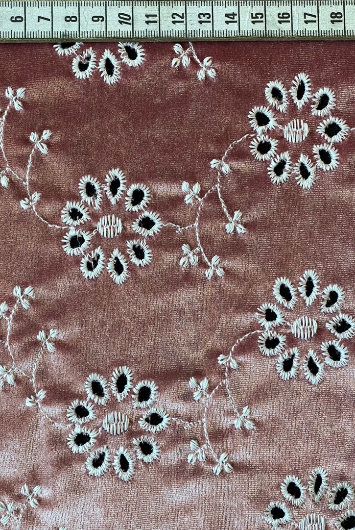 Pudra Kadife Bohrerli Brode Kumaş