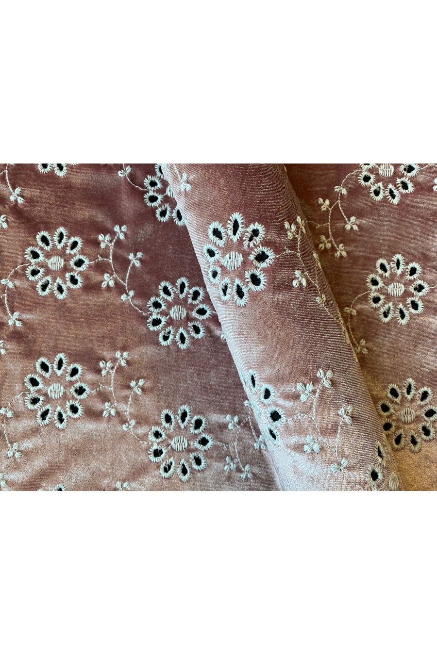 Pudra Kadife Bohrerli Brode Kumaş