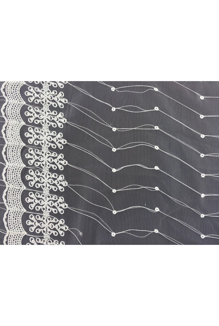 Puanlı Ham Mat Polyester Tül Üzeri Brode Kumaş, 130 cm